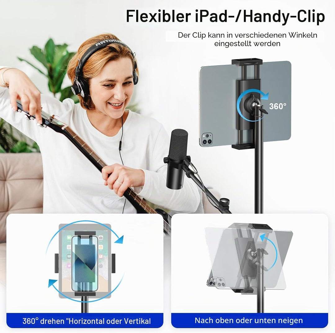 Mikrofonständer, Aokeo Mikrofon Ständer Floor mit Verstellbarem Stativ,Tragetasche,Tablet-Halter,Gee