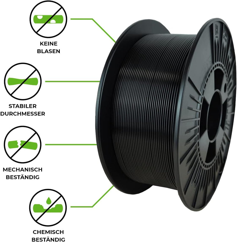 NEBULA PETG Filament 1.75 mm (± 0,05 mm), 3D drucker filament 1 kg spule schwarz, 3D printer PETG-Fi