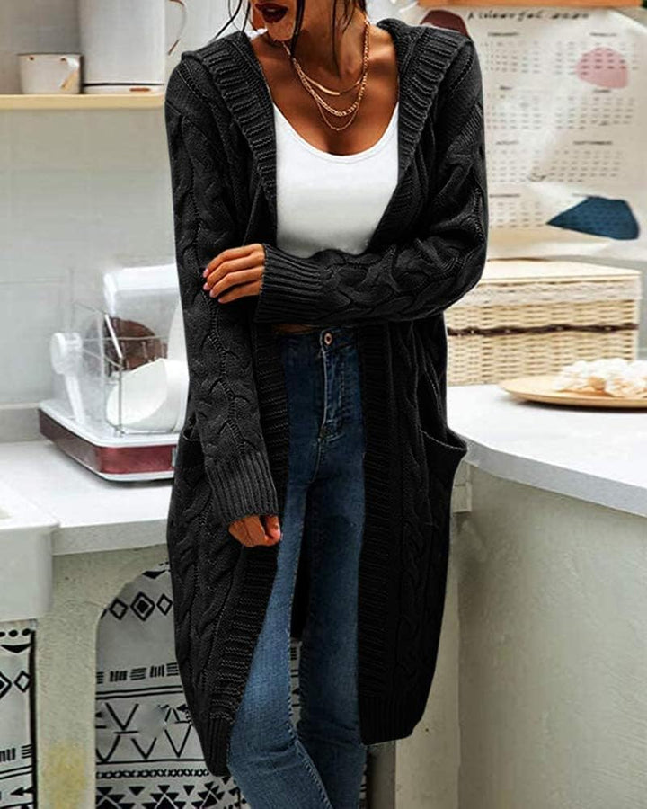 GeGekoko Strickjacke Damen mit Kapuze Langarm Grobstrick-Cardigan Open Front Sweater Herbst Winter C