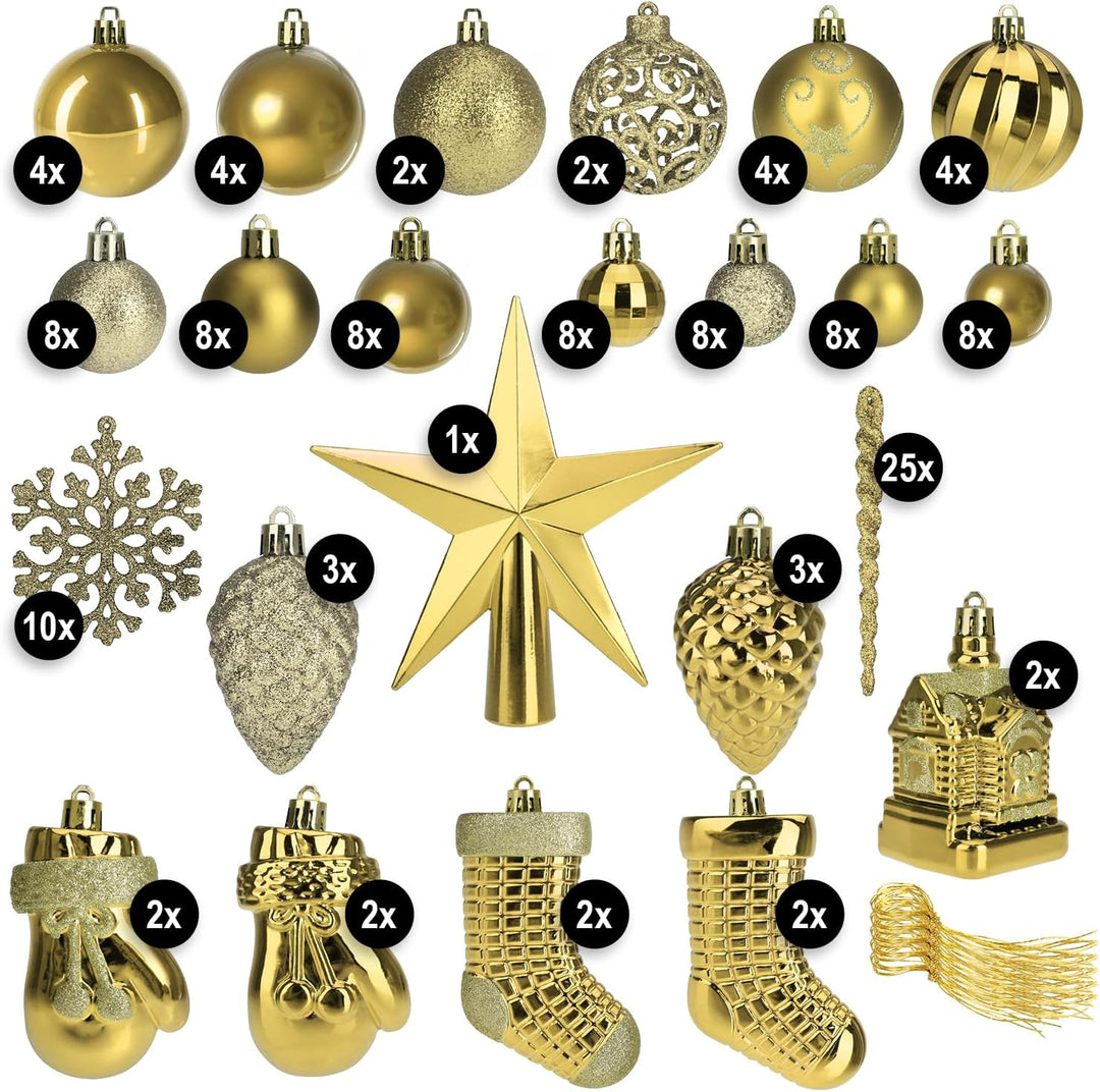 com-four® 128x Weihnachtskugeln, Christbaumkugeln bruchsicher aus Kunststoff für Weihnachten, Baumsc