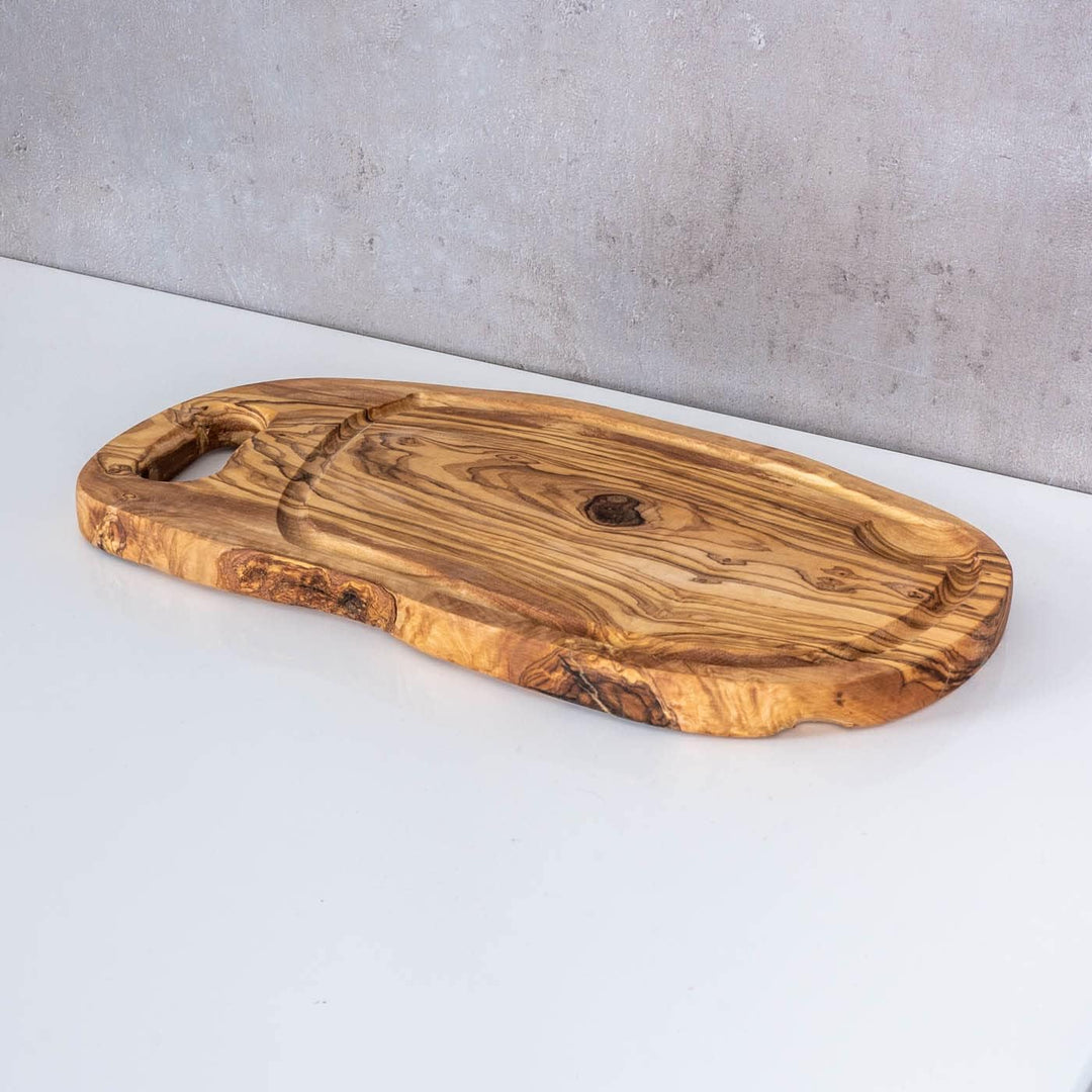 Schneidbrett ca. 36x20cm Olivenholz Steakbrett Braun Natur Saftrille Holzbrett Holzdeko Brettchen Sc