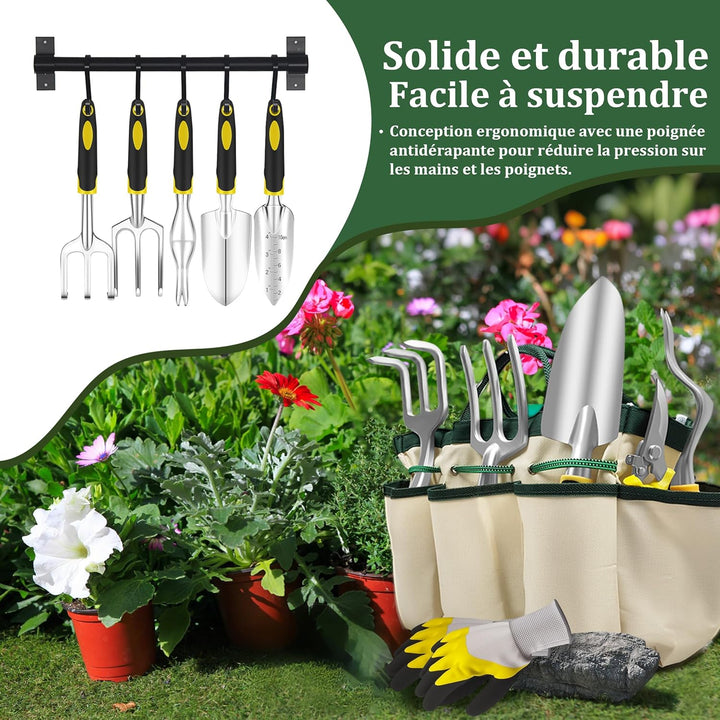 QRD Gartengeräte Set 8 in 1 Gartenwerkzeug mit Aufbewahrungstasche Gartenschaufel mit Gummigriff Gar