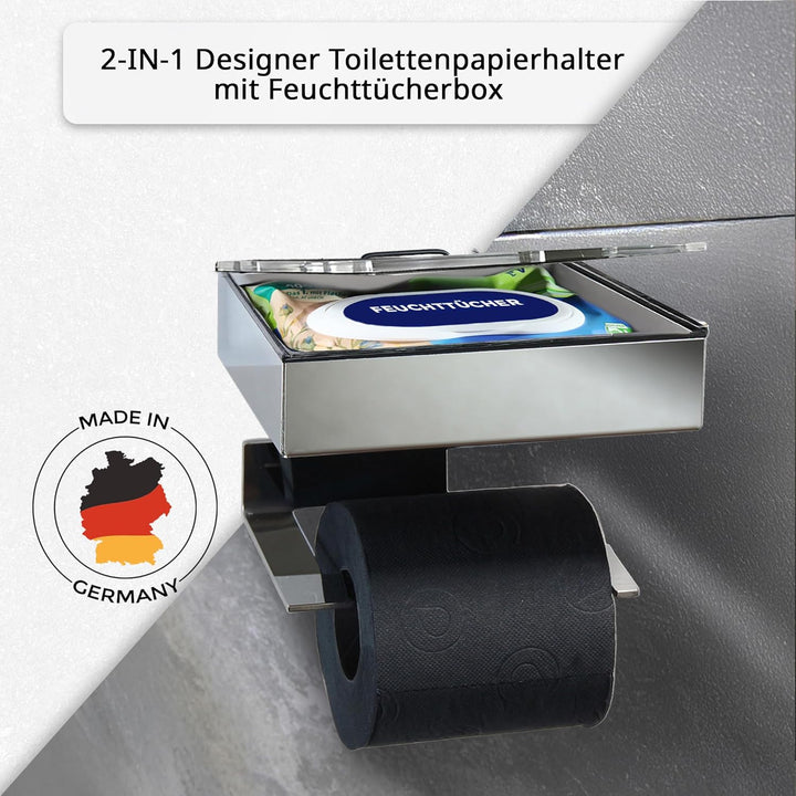 Toilettenpapierhalter mit Feuchttücherbox - Gehäuse Poliert & Abdeckung Edelstahl - befüllbar von Re
