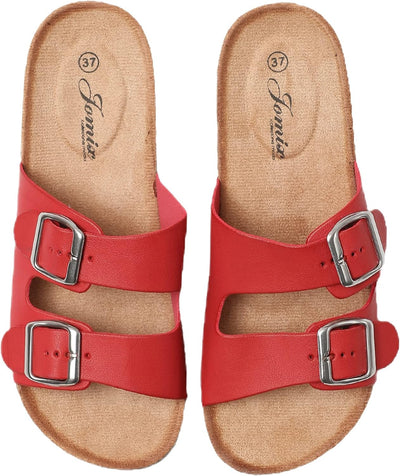 JOMIX Sommer Pantoletten Damen Clogs Leder Keilabsatz Sandalen Bequeme Kork Fussbett Meer Pool Stran