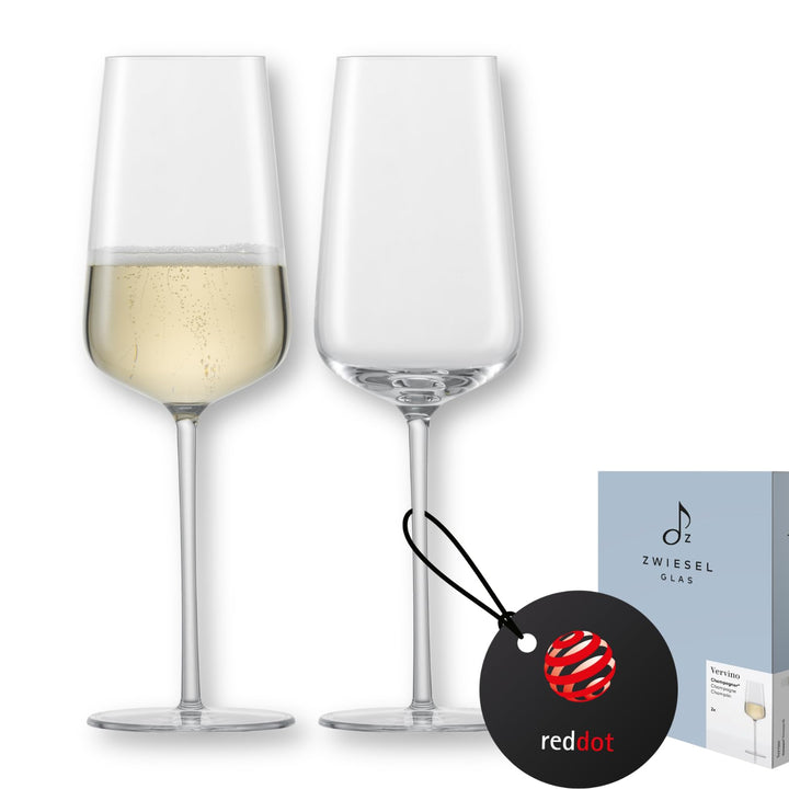 Zwiesel Glas Champagnerglas Vervino (2-er Set), edle Sektgläser mit Moussierpunkt, spülmaschinenfest