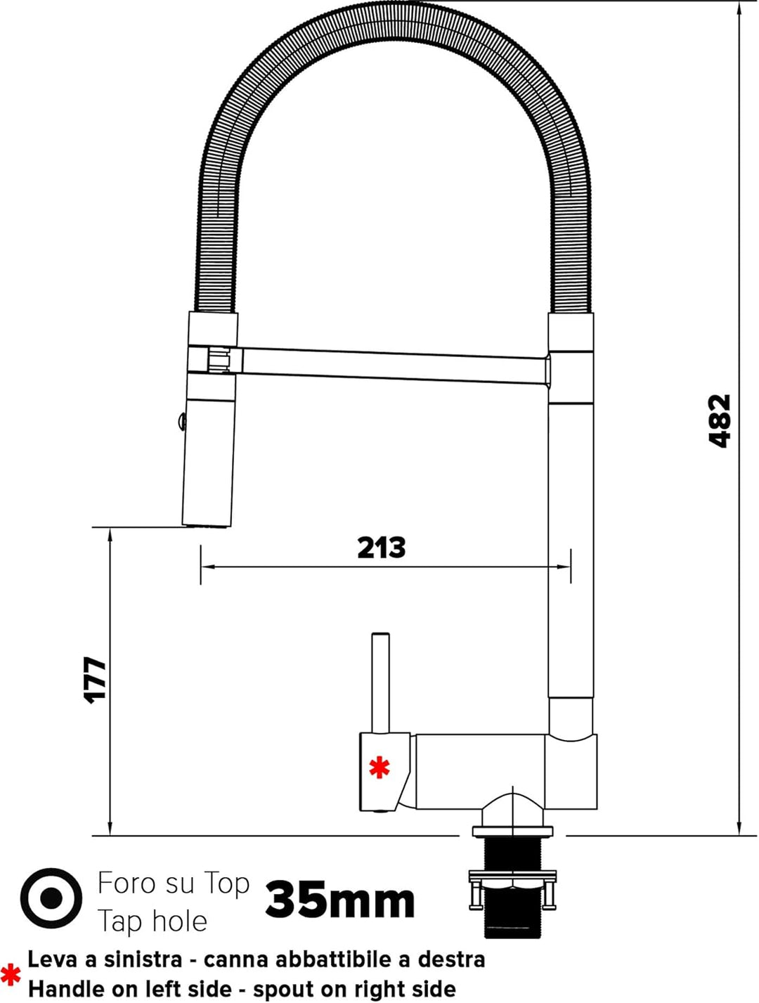 Unterfenster Wasserhahn Küchenmischer mit schwenkbarem Auslauf und abnehmbarer 2 strahl Handbrause -