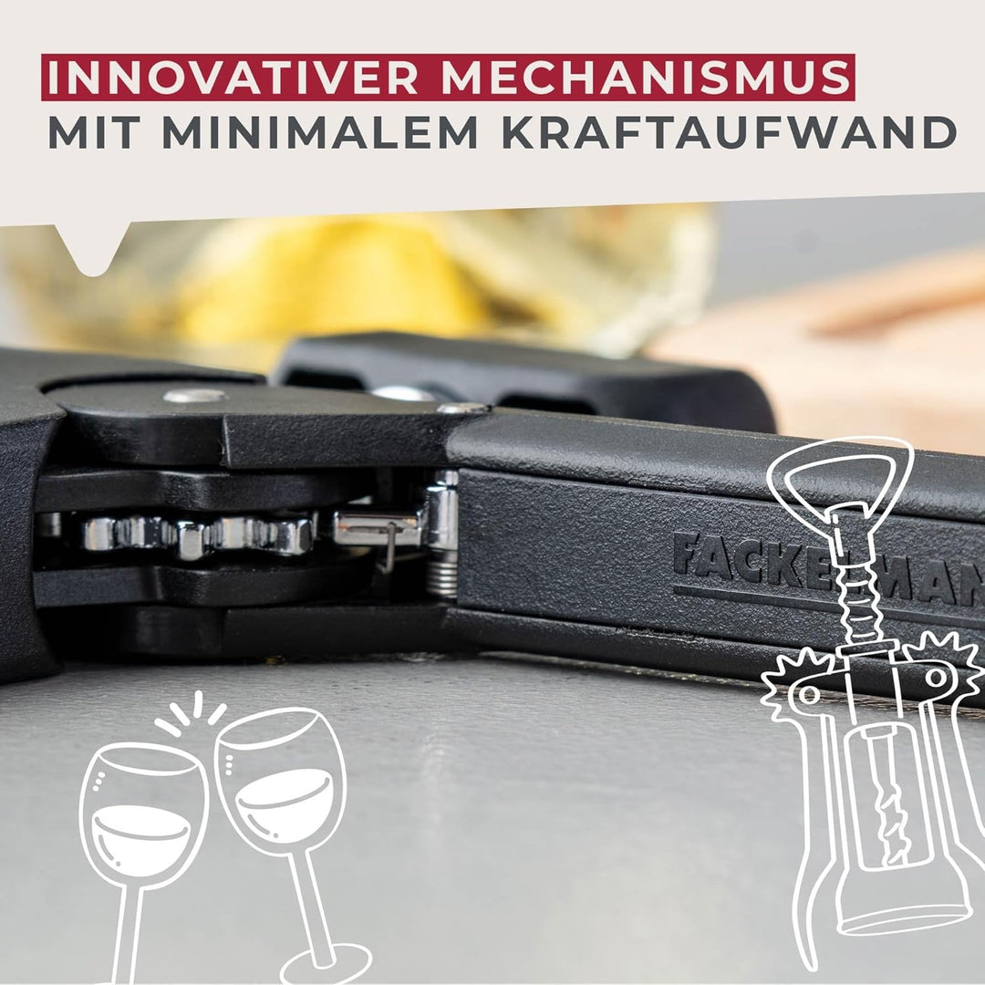 Fackelmann Korkenzieher, 193mm, Ergonomischer Griff, Innovativer Mechanismus, Geeignet für Natur- un