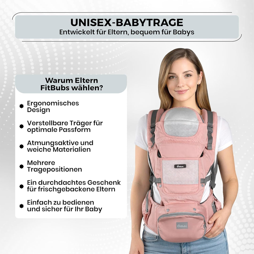 Babytrage mit Hüftsitz – Ergonomisch & Atmungsaktiv, Front- und Hüfttrage für Babys und Kleinkinder