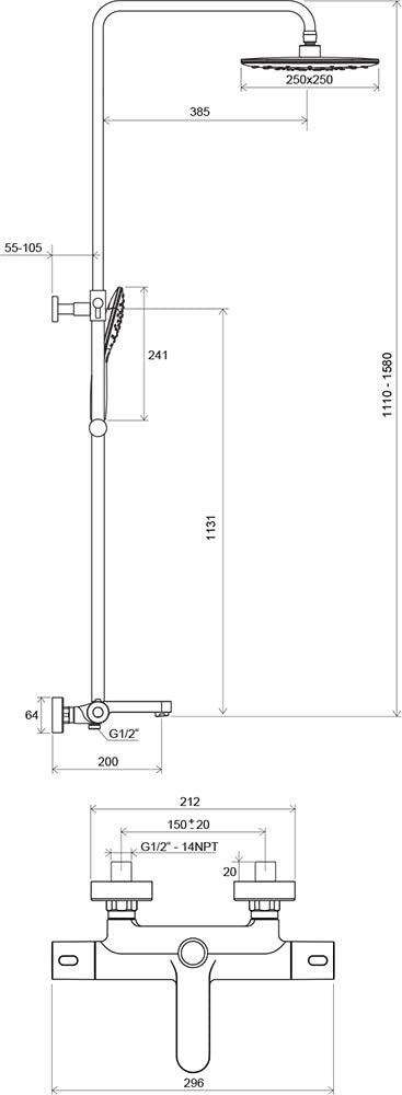 RAVAK | DUAL-DUSCHSYSTEME | BADEWANNEN-DUSCHSÄULE MIT THERMOSTAT-ARMATUR UND DUSCH-SET TERMO 300| TE