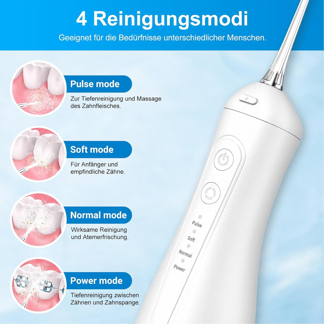 Betterchoi Munddusche Kabellos Tragbar Elektrische Zahnreiniger, 4 Reinigungsmodi, 1800 Impulse, 300