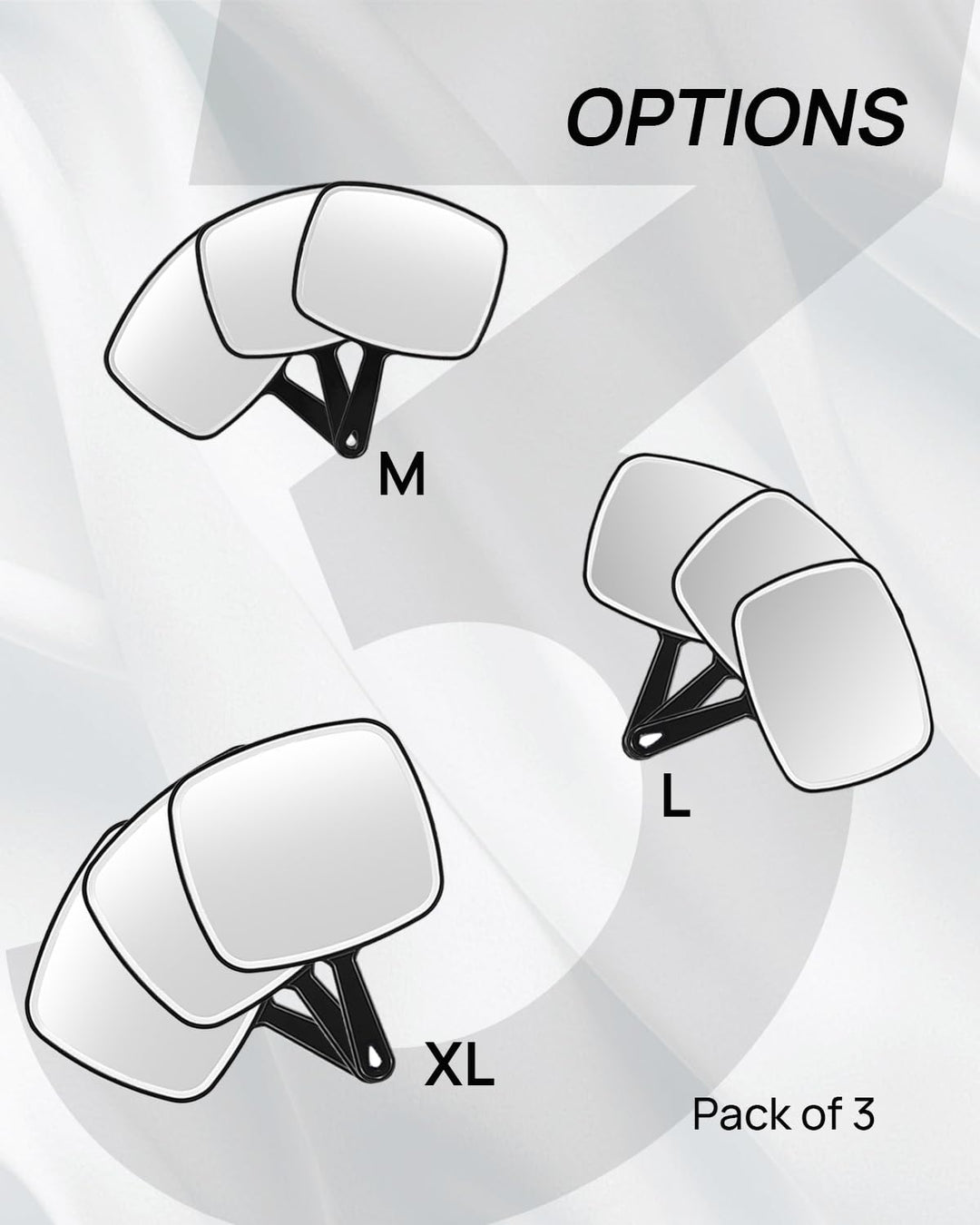 OMIRO Handspiegel, schwarzer Handspiegel mit Griff, quadratisch, M(3 Stück) M(Pack of 3), M(Pack of