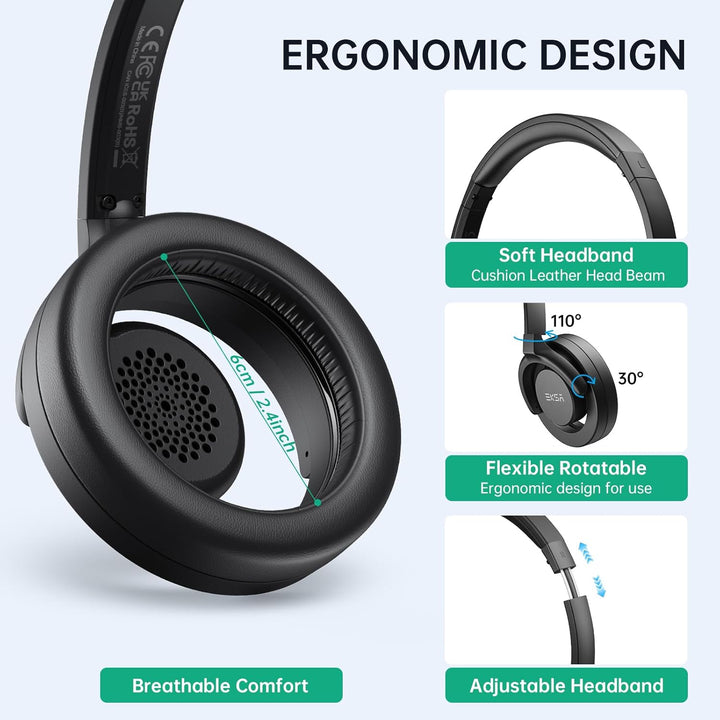 EKSA H27 PC Headset mit Mikrofon, Open-Ear Headset mit Kabel, Headset mit Geräuschunterdrückung, USB