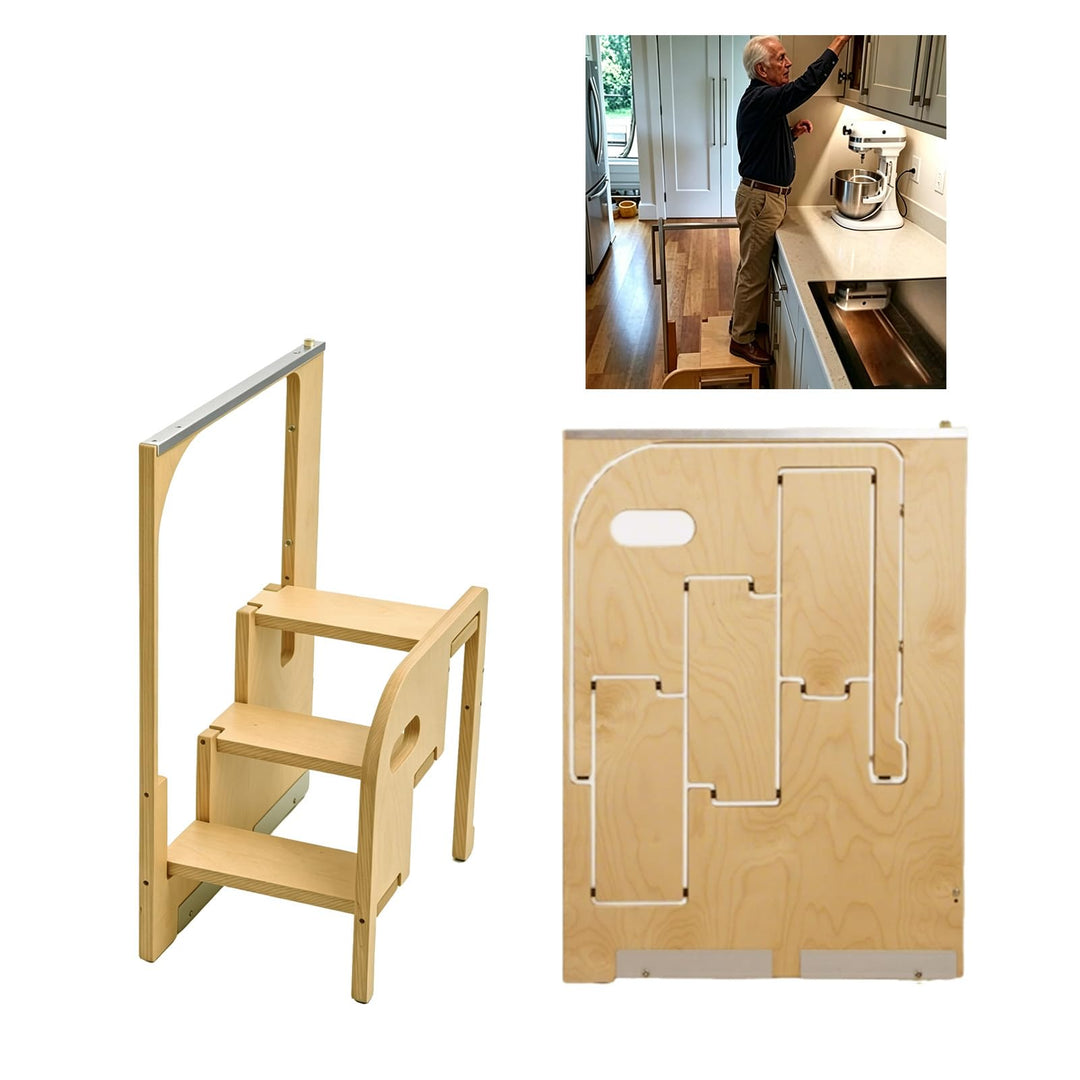 Klappbarer Tritthocker für Erwachsene, zusammenklappbarer Tritthocker aus Holz für die Küche, 200 kg