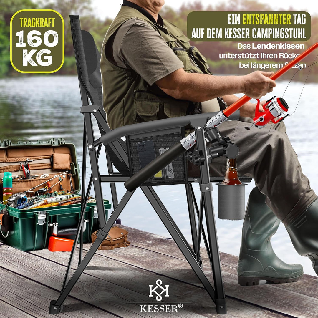 KESSER® Campingstuhl faltbar bis 160 kg | Angelstuhl Faltstuhl Klappstuhl Gepolstert mit Armlehnen |