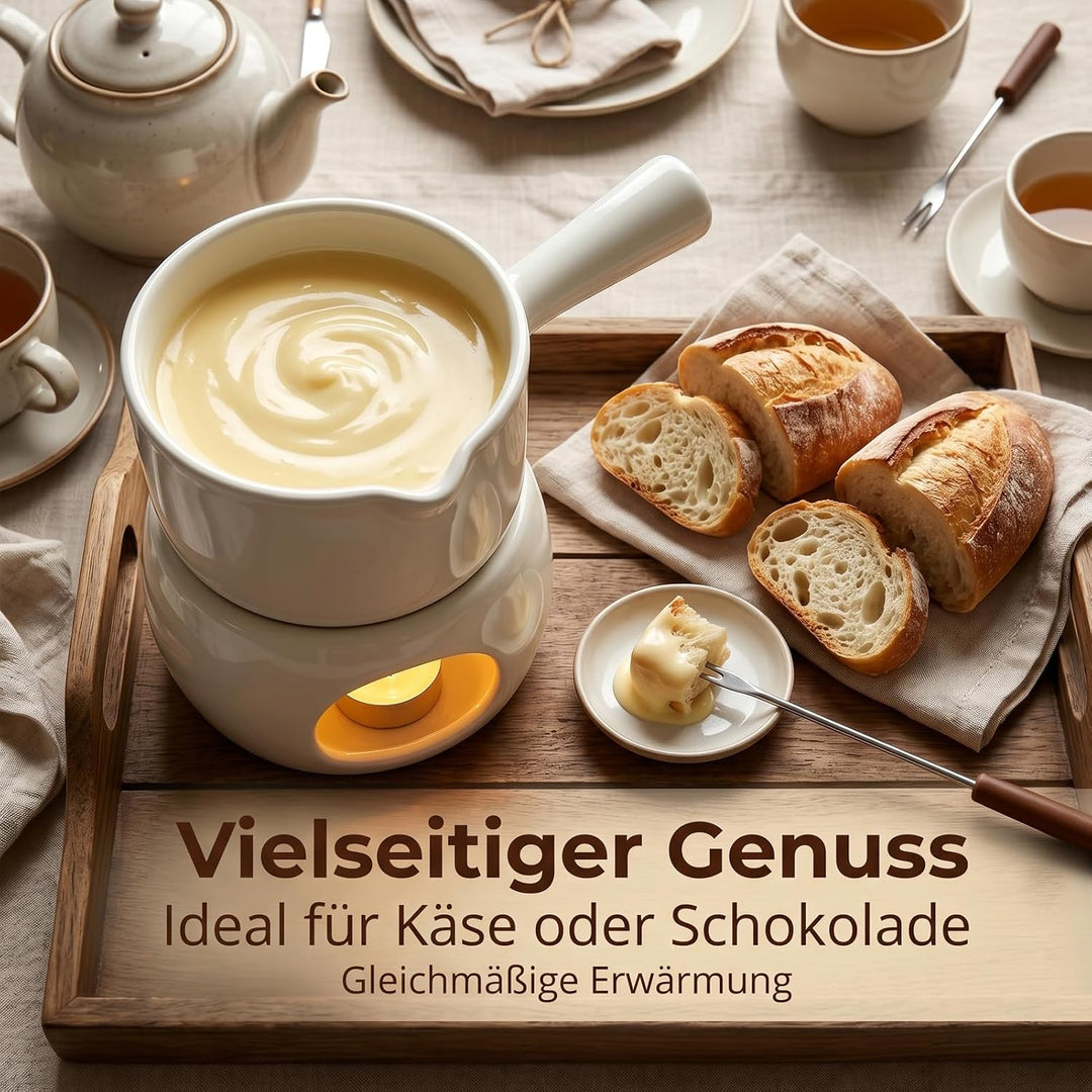 Mini Fondue, Schokofondue mit Griff, Keramik Schokoladenfondue für Schokolade, Käse - Geschenke für