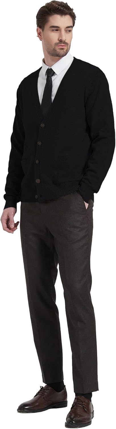 Kallspin Herren Strickjacke aus Wollmischung V-Ausschnitt Cardigan mit Knopfverschluss und Taschen,