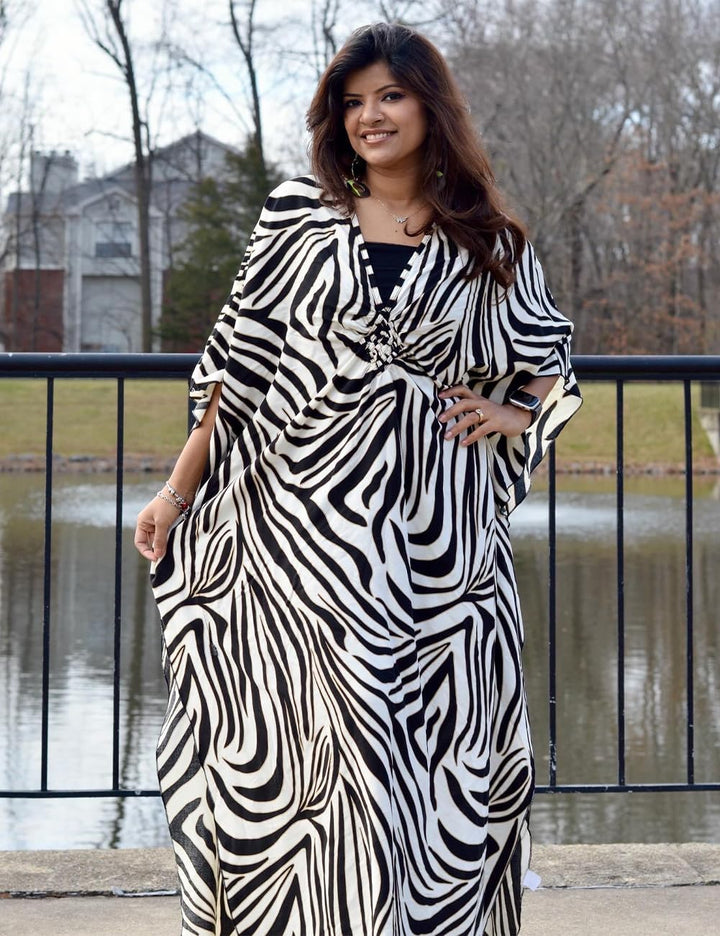 Bsubseach Frauen Plus Grösse Kaftan Kleid Badeanzug Druck Kaftan Strand Cover Up Kleid Beige Zebra,