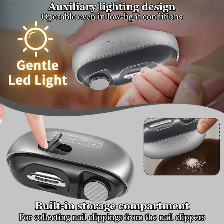 Elektrischer Nagelknipser, 2 in 1 nagelfräser Elektrisch, Automatischer Fingernagelschneider mit LED