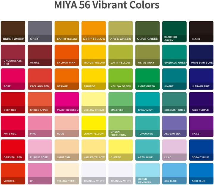 MIYA Gouache Farben Set, 56 Farben x 30 ml Einzigartiges Gelee-Becher-Design in einer Tragetasche Pe