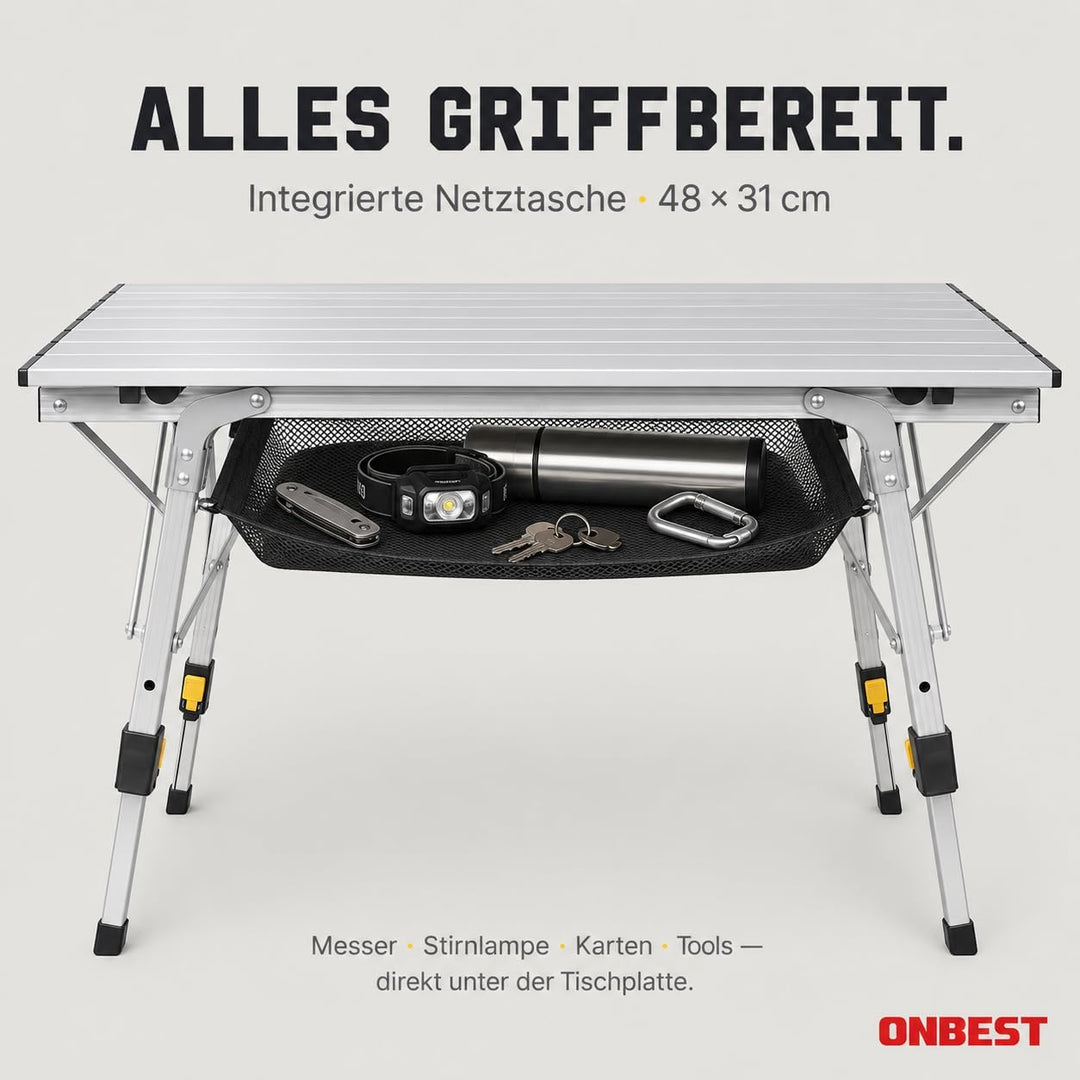 Onbest Camping Klapptisch – Campingtisch klappbar – Angeltisch, Gartentisch 2 Personen – mit robuste