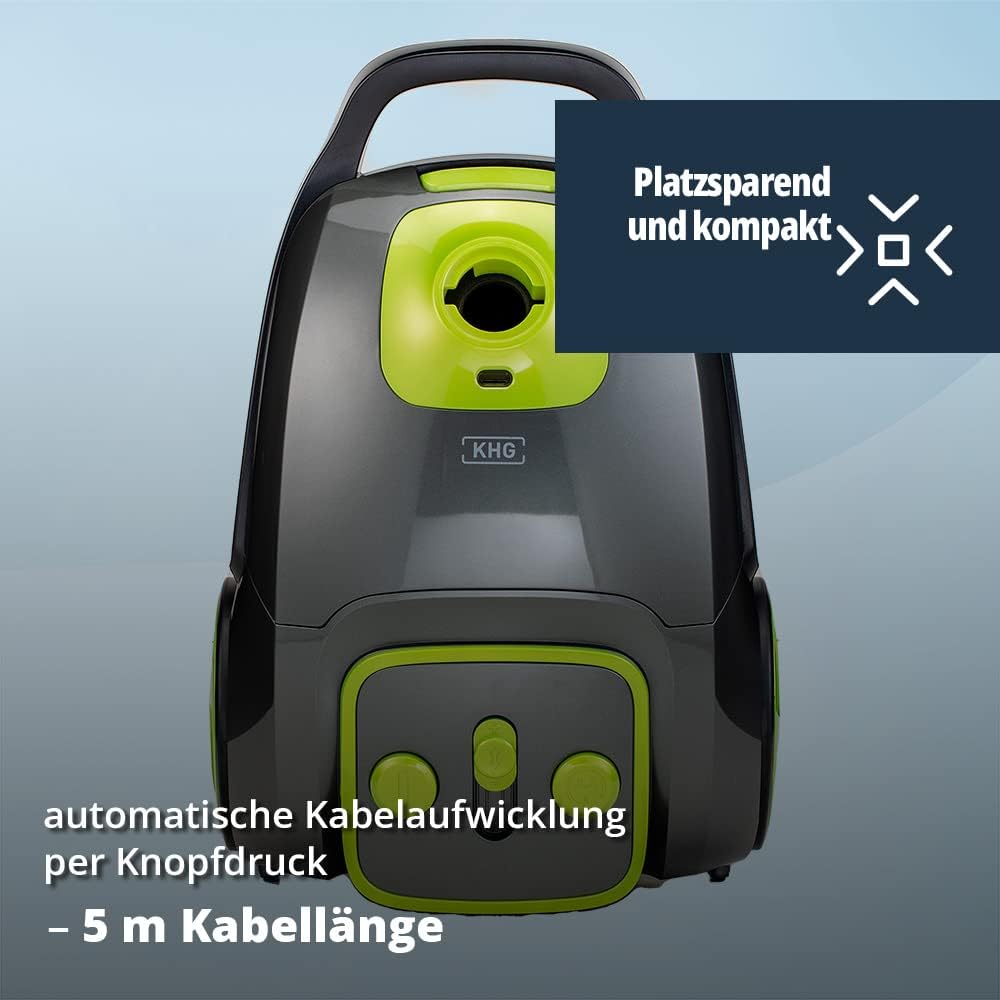 KHG BS-706MT Staubsauger mit Beutel in Grün/Grau mit 700W, 16060 Pa Saugkraft, HEPA-Filterschutz, Ko