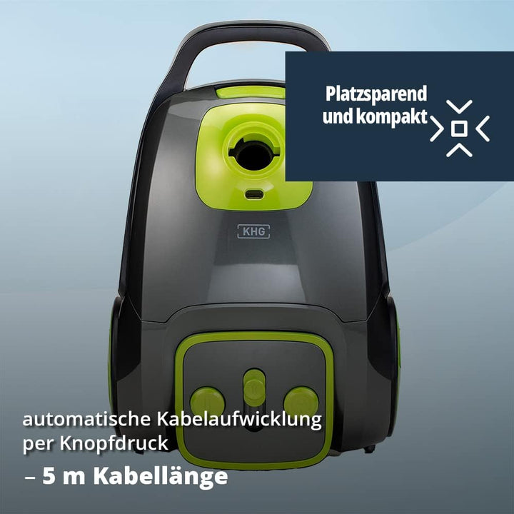 KHG BS-706MT Staubsauger mit Beutel in Grün/Grau mit 700W, 16060 Pa Saugkraft, HEPA-Filterschutz, Ko