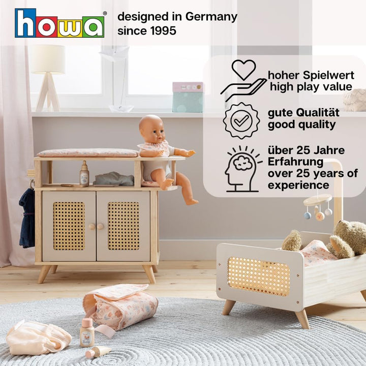 howa Puppenbett Etagenbett Holz „miniflowers“ Puppenmöbel inkl. 2× Bettzeug, für Puppen bis 50cm gee