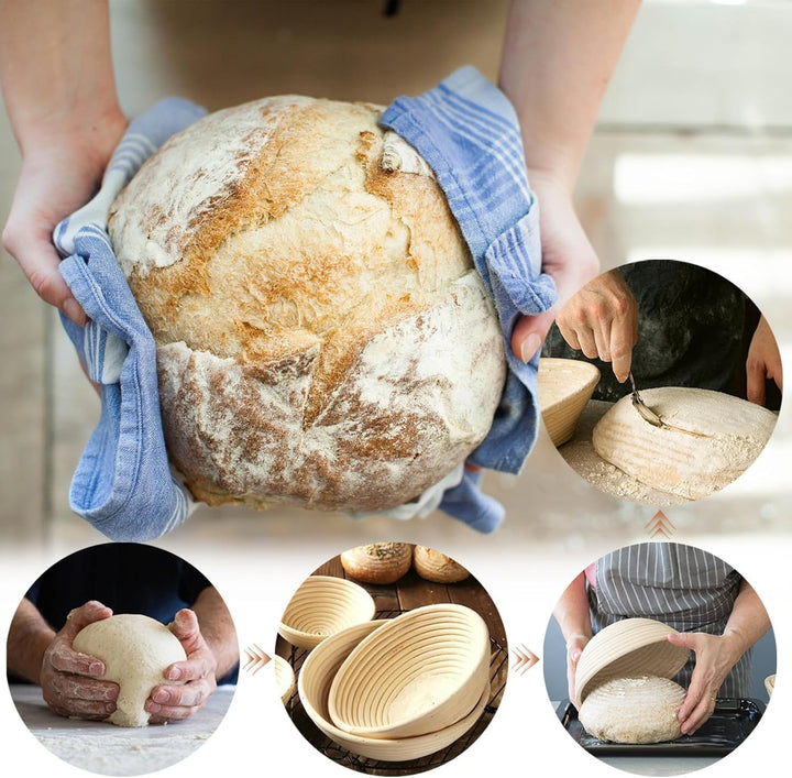 Gärkorb Brot Set,25cm Gärkörbchen zum Brotbacken, Sauerteig Starter Set, Einschliesslich Teigschaber