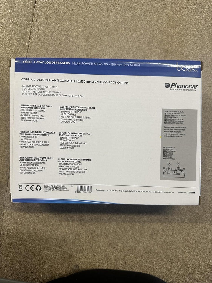 KIT Set FÜR PHONOCAR Basic 66021 2-Wege-Koaxiallautsprecher, 4" x 6" 9,00 x 15,00 cm 90 x 150 mm, 30