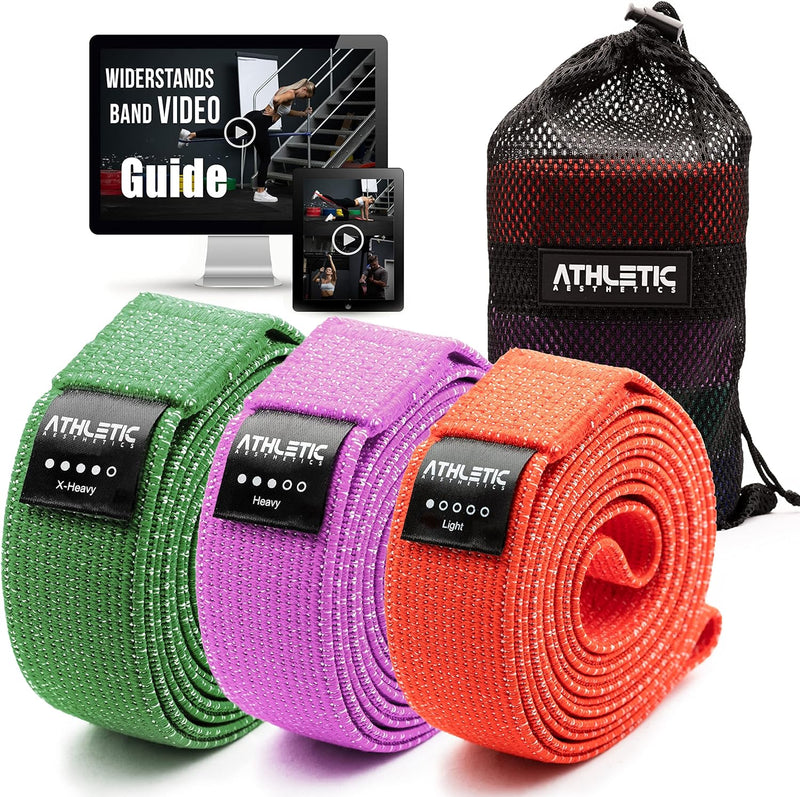 ATHLETIC AESTHETICS Premium Resistance Bands/Widerstandsbänder mit Stoff [ Als Fitnessband und Fitne