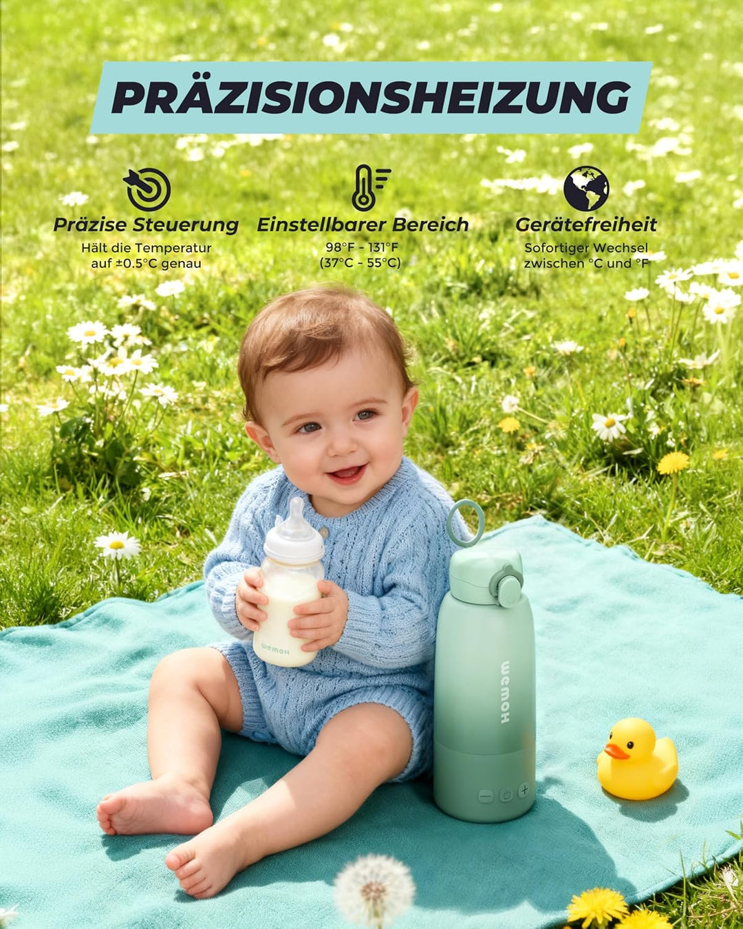Tragbarer Flaschenwärmer Baby unterwegs mit Selbstreinigungsfunktion, 100W Schnellaufwärmung für Mut