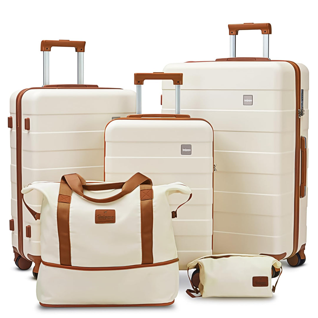 imiomo Kofferset 5tlg Hartschale mit 4 Rollen und TSA-Schloss Der Gepäcksets Enthält 1 Reisetasche u