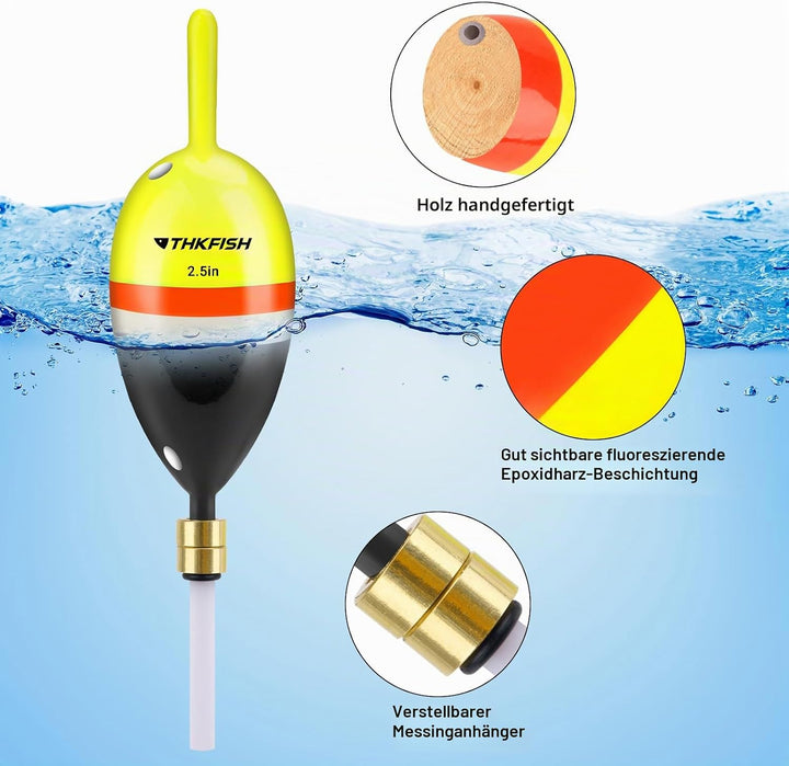 THKFISH Angelposen Set, 5 Stück Holz Posen Angeln, Schwimmer Angeln Bobber Float mit Verstellbarer M