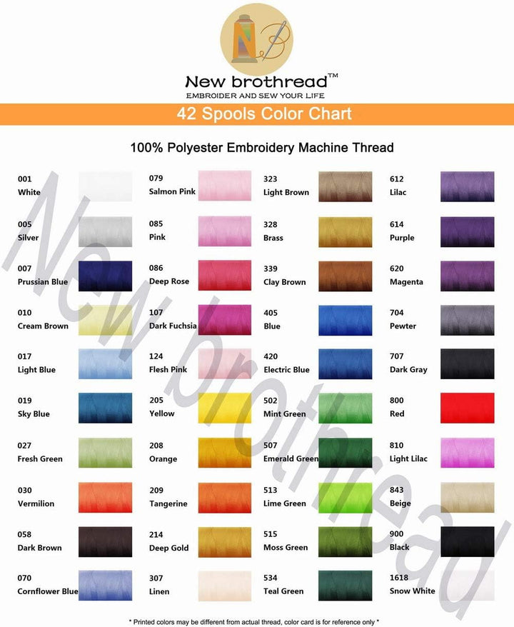 New brothread 42 Spulen 1000M (1100Y) Polyester Maschinen Stickgarn für professionelle Stickereien E
