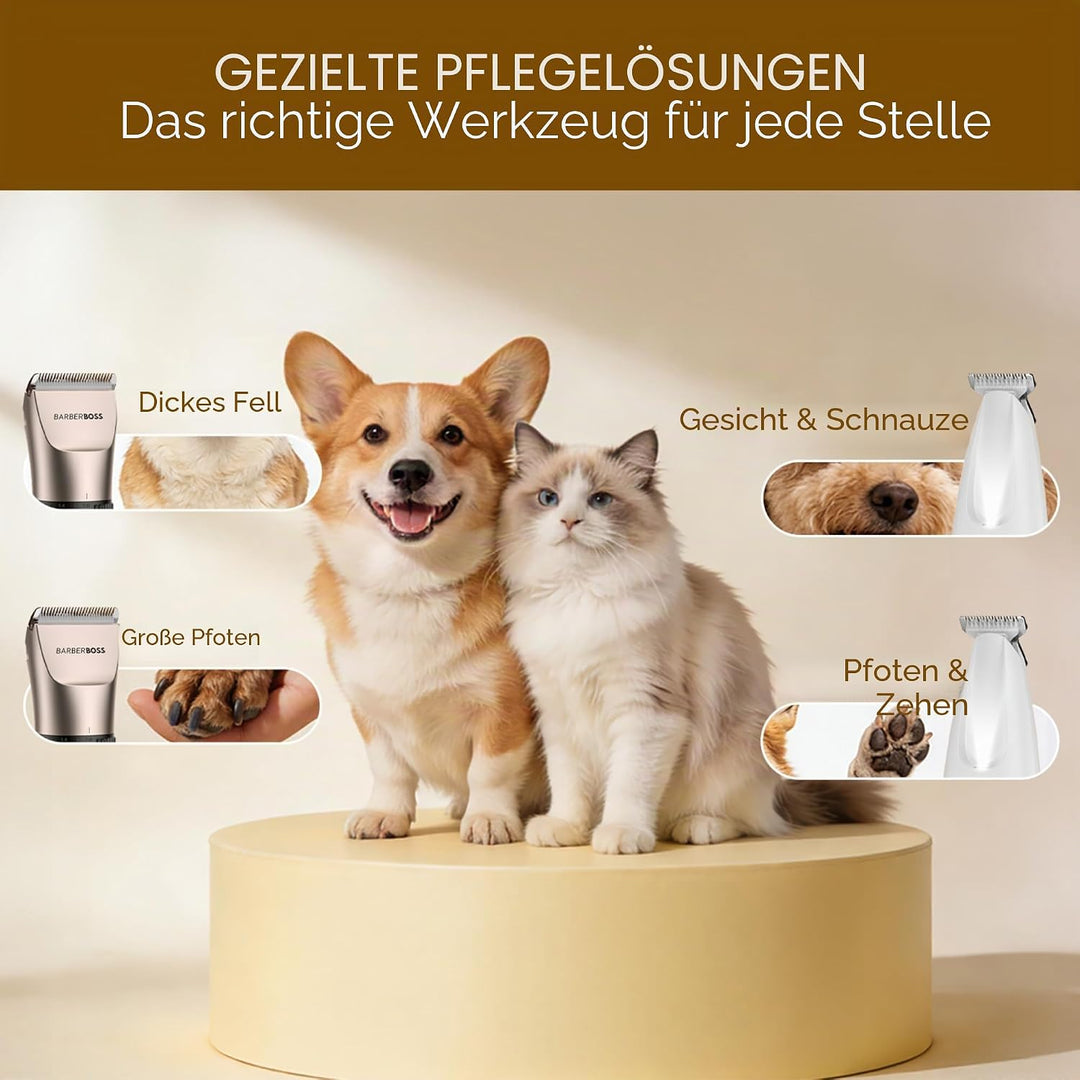 BarberBoss Kabelloser Haustier-Fellpflege-Clipper, Keramikklingen, LED-Display, schnelles Aufladen,