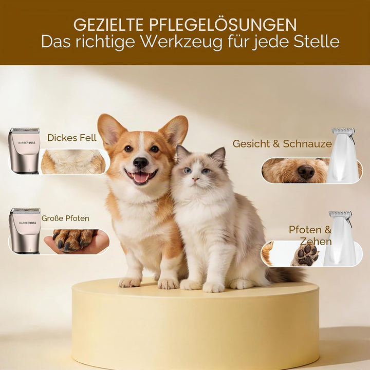 BarberBoss Kabelloser Haustier-Fellpflege-Clipper, Keramikklingen, LED-Display, schnelles Aufladen,