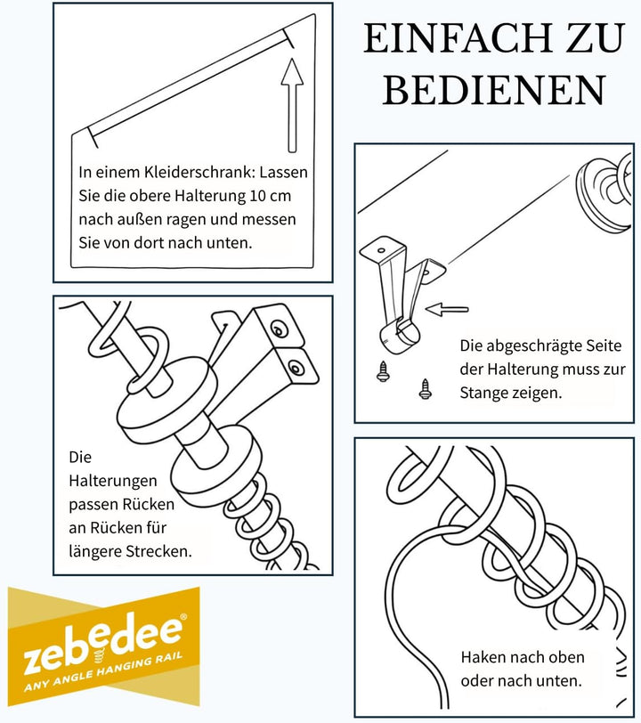 Zebedee Any Angle – Geneigte Kleiderstange für schräge Schlafzimmerschränke im Dachgeschoss, unter D