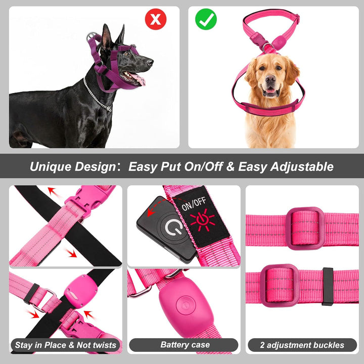 LED Hundegeschirr Leuchtend für Hunde, Leuchtgeschirr Hundeweste Wiederaufladbar Rosa Gross, Rosa Gr