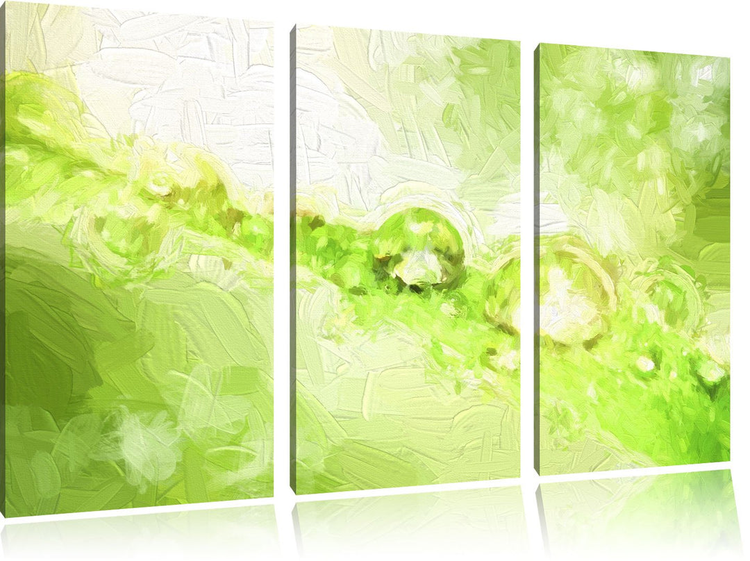 Pixxprint Wassertropfen auf Grashalm Kunst Pinsel Effekt 3-Teiler Leinwandbild 120x80 Bild auf Leinw