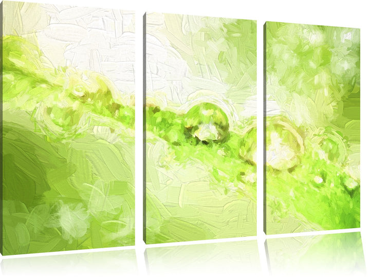 Pixxprint Wassertropfen auf Grashalm Kunst Pinsel Effekt 3-Teiler Leinwandbild 120x80 Bild auf Leinw