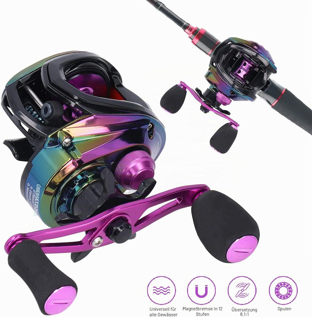 Baitcasting Angelrolle 8,1: 1 Angelrolle mit hohem Geschwindigkeitsverhältnis Leichtes Metallguss-An