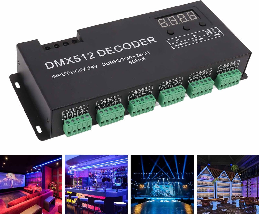 DC5-24V 24-Kanal-DMX-Decoder RGBW-Konstantspannungsdecoder Digitalanzeige Dimmtreiber LED-Controller