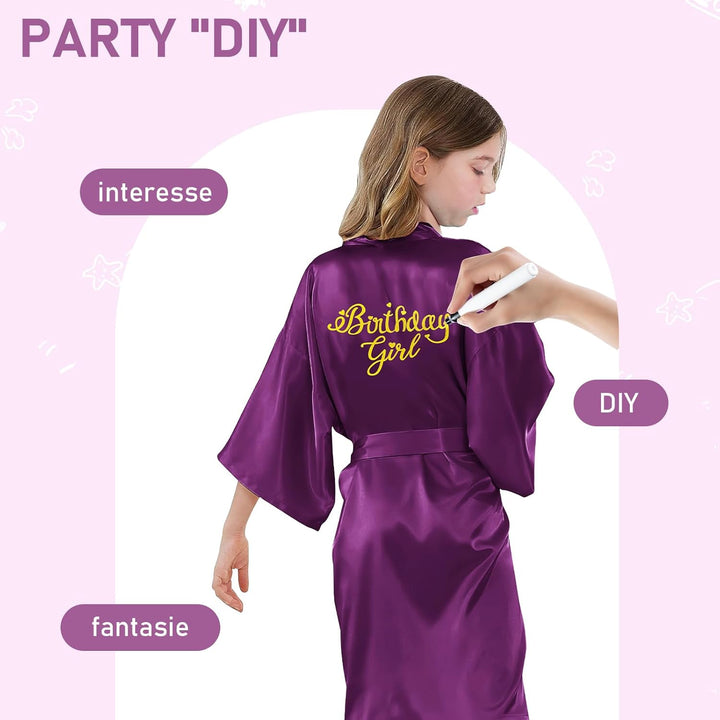 12er Set Satin Kimono Morgenmäntel für Mädchen, Einfarbige Kinder Roben mit Bindegürtel für Geburtst