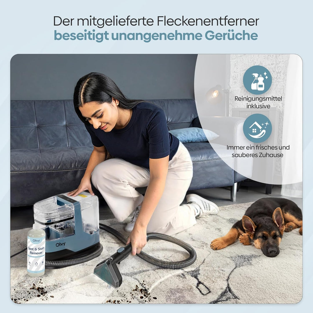Olvy Teppichreiniger 2.0 - Leistungsstarker 17.000 PA Fleckenentferner mit 1,6m Schlauch, 4m Kabel,