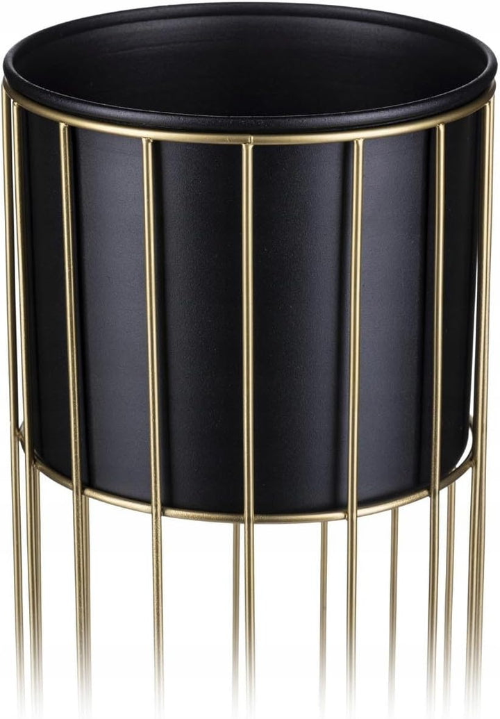 Moderne Blumenständer Metall 42 cm Hoch mit Schwarz Blumentopf Rund 19 cm Ø auf Robuste Gold Ständer