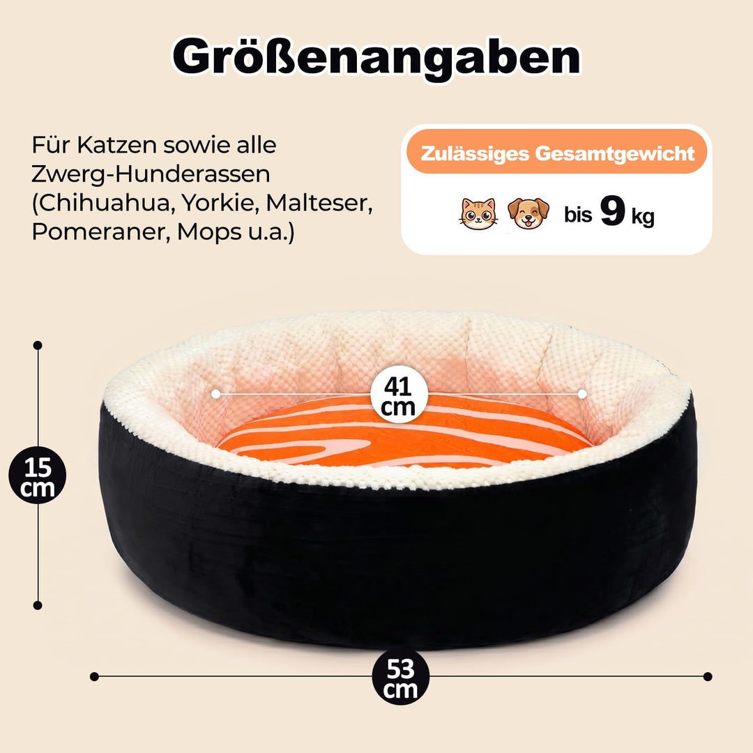 Katzenbett, Hundebett Kleine Hunde, Katzenkissen, 53x53x15cm | Sushi-Korb mit Hohem Rand, Super Flau