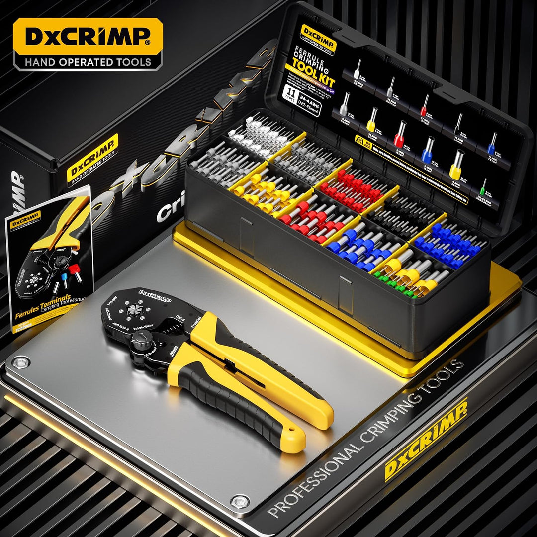 DxCRIMP Crimpzange Aderendhülsen Set für 0,25-25mm², 11 Arten isolierter Aderendhülsen, Selbsteinste