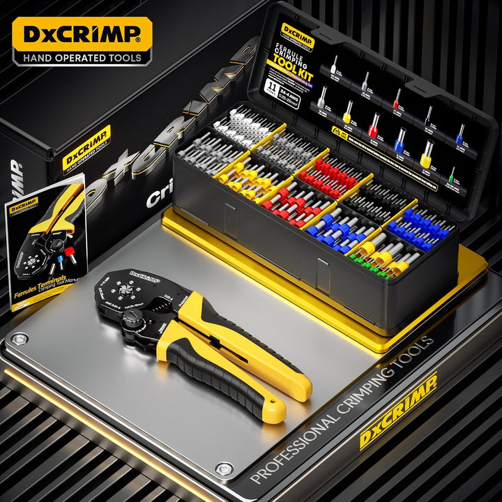 DxCRIMP Crimpzange Aderendhülsen Set für 0,25-25mm², 11 Arten isolierter Aderendhülsen, Selbsteinste