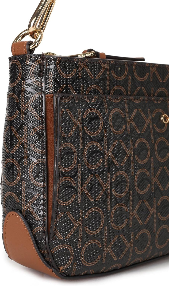 Calvin Klein Damen Lucy Schultertasche mit DREI Fächern Braun/Khaki/Karamell-prägung, Braun/Khaki/Ka