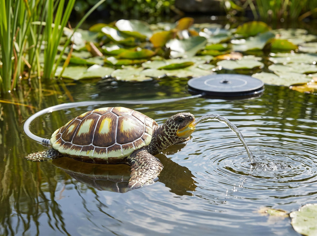 Wasserspeier Schildkröte schwimmend Solar Wasserspiel Teichdekoration Springbrunnen Teichfigur Garte